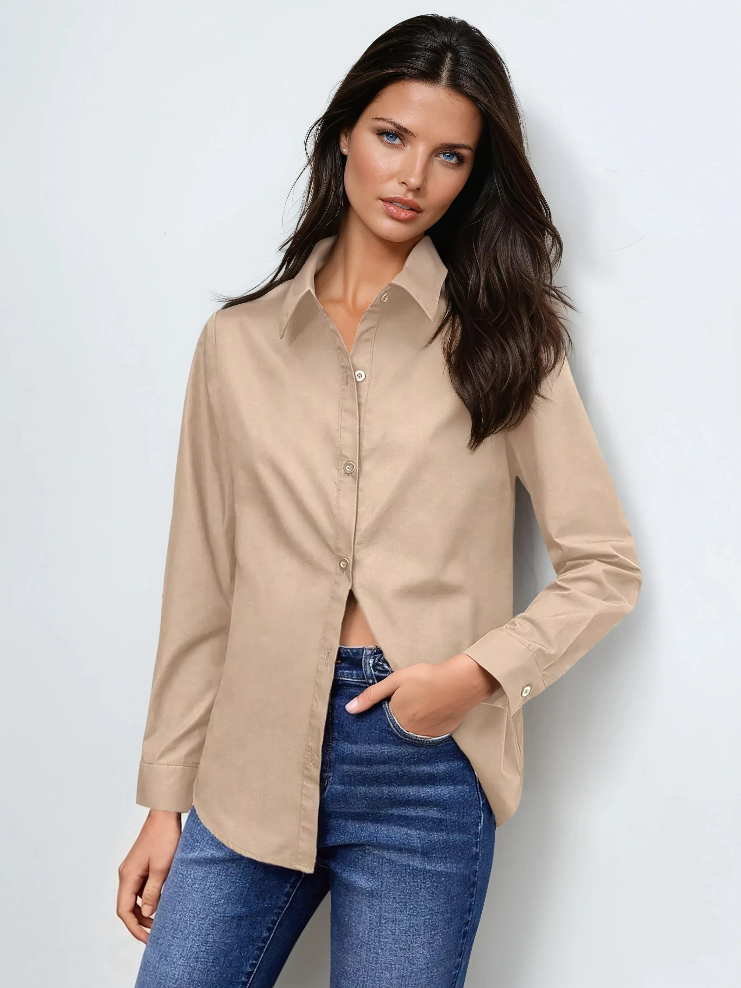 Cotton Button Front Shirt With Classic Collar Regular Fit