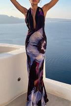 Yamel Minimalist Printed Backless Halter Neck Dresses with a Skirt Evening Wear Edit