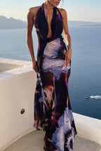 Yamel Minimalist Printed Backless Halter Neck Dresses with a Skirt Evening Wear Edit