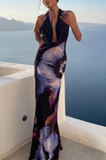 Yamel Minimalist Printed Backless Halter Neck Dresses with a Skirt Evening Wear Edit