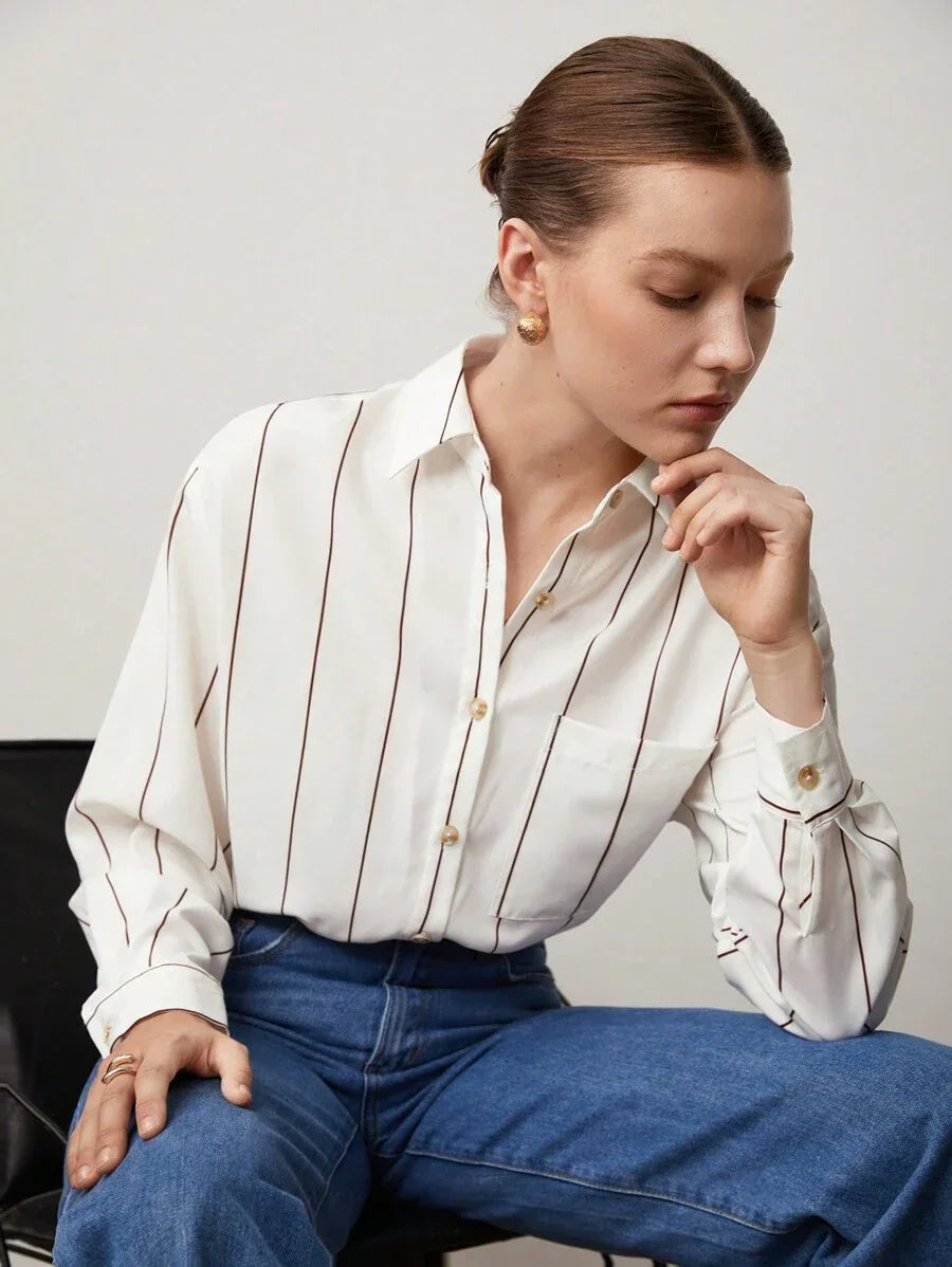 Lapel Button Front Shirt With Pocket Details For Office