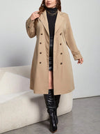 Lapel Belted Double Breasted Trench Coat Khaki Winter Ready