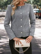 Plaid Woolen Jacket Round Neck Long Sleeve Unlined Warm