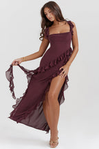 Delilah | Elegant Ruffle Slit Dress