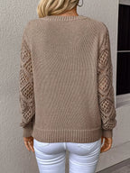 Open Knit V Neck Sweater Drop Shoulder Long Sleeve