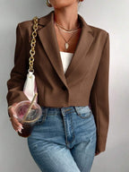 Lapel Neck Single Button Blazer Luxe Woven Crop Fit