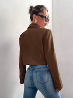 Lapel Neck Single Button Blazer Luxe Woven Crop Fit