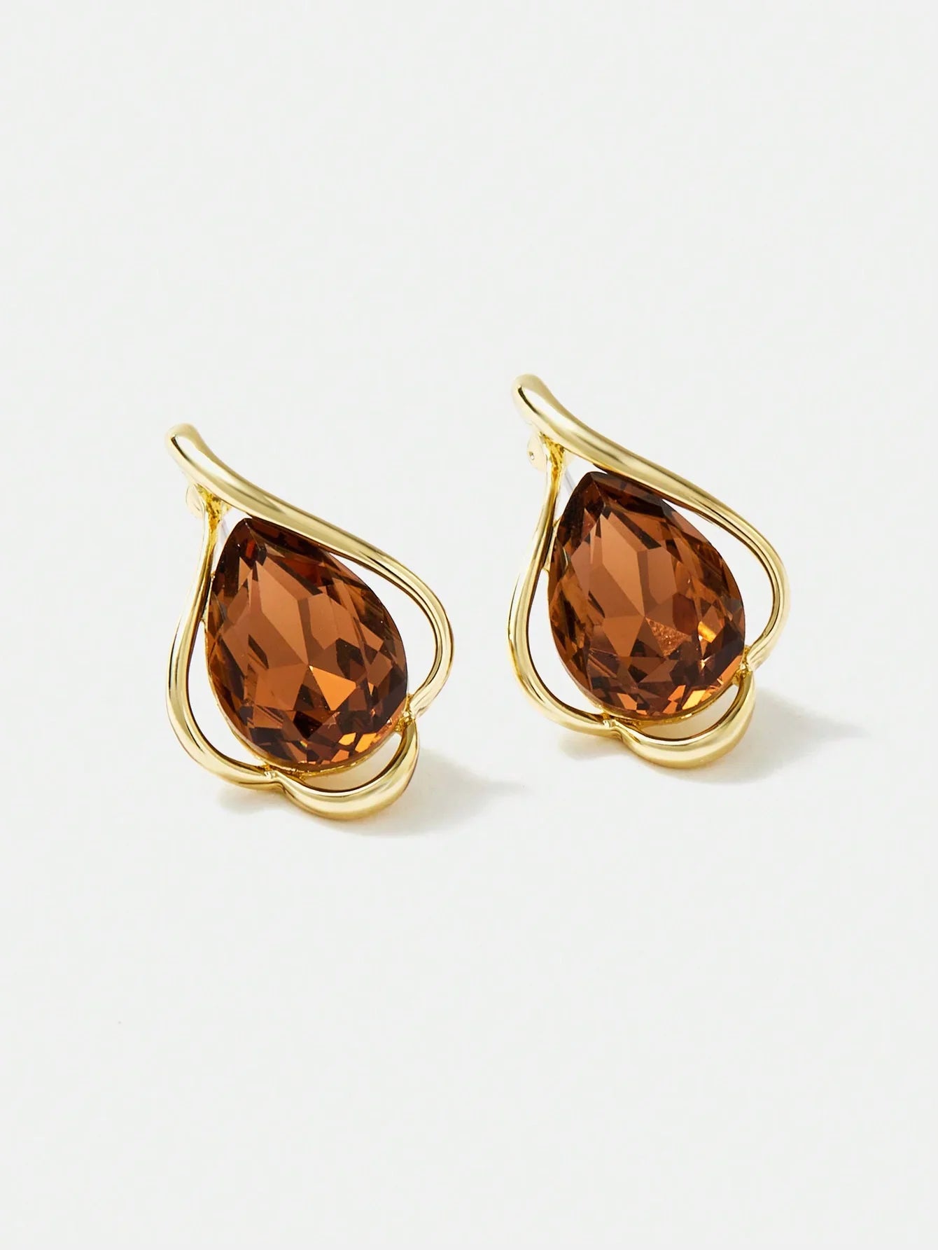 Cubic Zirconia Earrings Necklace Set Champagne Copper Shine