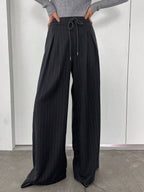Minimalist Wide Leg Pants For Women Casual Solid Color Long Loose Mid Waist Trousers