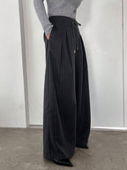 Minimalist Wide Leg Pants For Women Casual Solid Color Long Loose Mid Waist Trousers