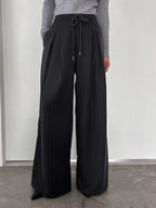 Minimalist Wide Leg Pants For Women Casual Solid Color Long Loose Mid Waist Trousers