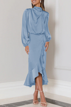 Angelina Elevated Long Sleeved Midi Dress with Ruffles and a High Neck Evening Wear Edit