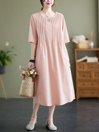 Time Tru Solid Cotton Linen A-line Dress