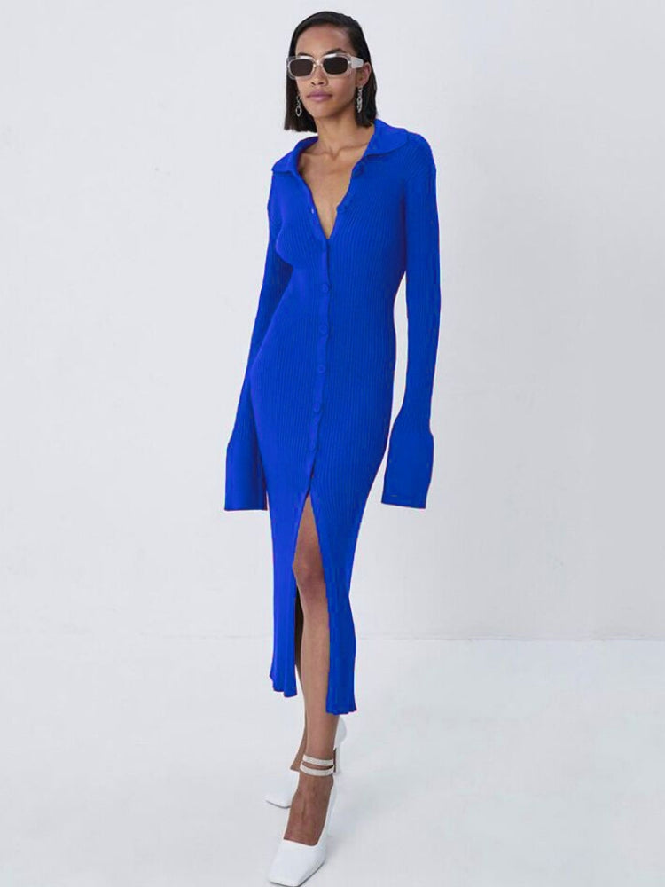 Long Cardigan Knit V - Neck Sweater Dress