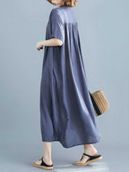 Long Cotton Front Button Cotton Shirt Dress (White - Black - Grey- Apricot)