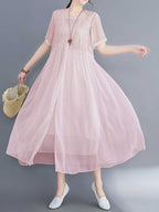 Embroidered Silk Round-Neck A-Line Dress