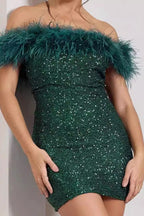 Strapless Feather Sequin Bodycon Chic Cocktail Dress