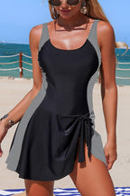 Stylish Patchwork Tie-up Stretch One-piece Swimsuit