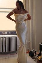 Sexy Backless Satin Spaghetti Strap Maxi Dress