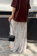 Lace Sheer Split Ruffle Asymmetrical Skirt