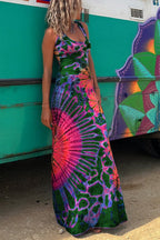 La Bamba Tie-dye Print Back Lace-up Stretch Maxi Dressï¼_ith built-in braï¼