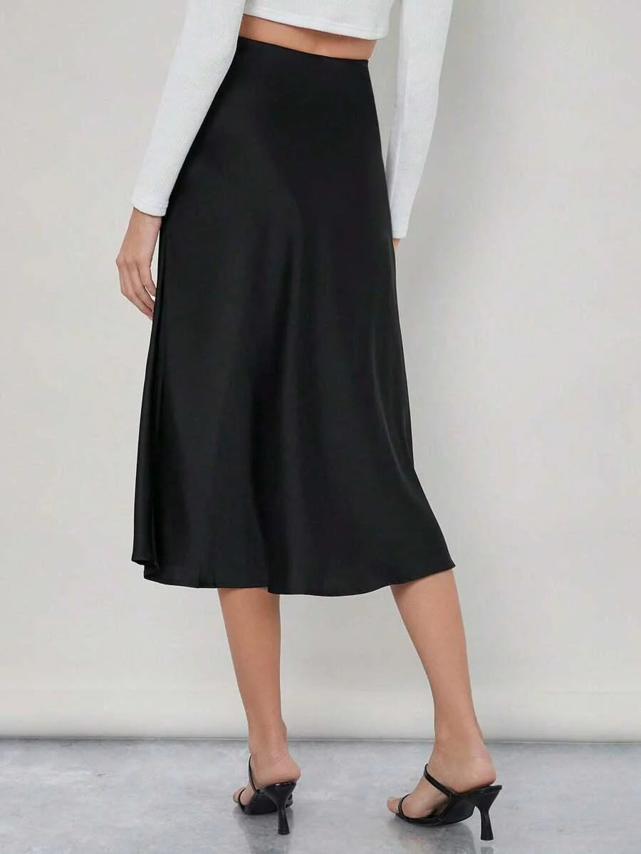 High Waist Satin Maxi Skirt For Office Professional Chic