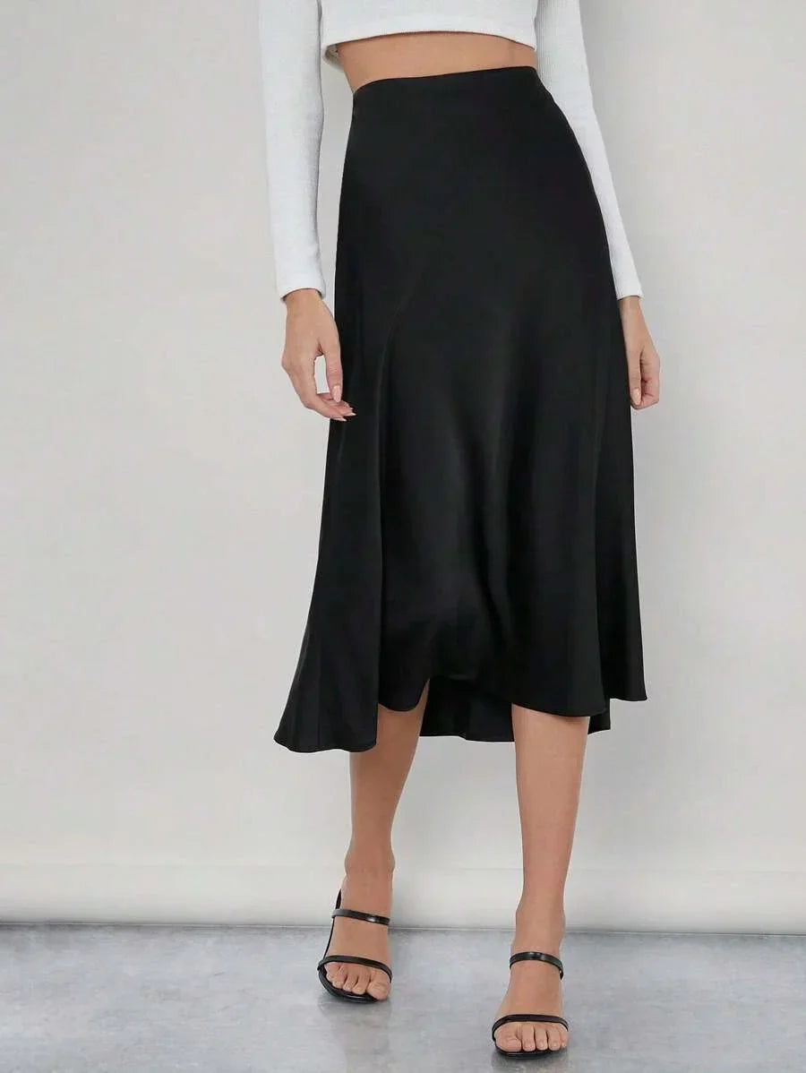 High Waist Satin Maxi Skirt For Office Professional Chic