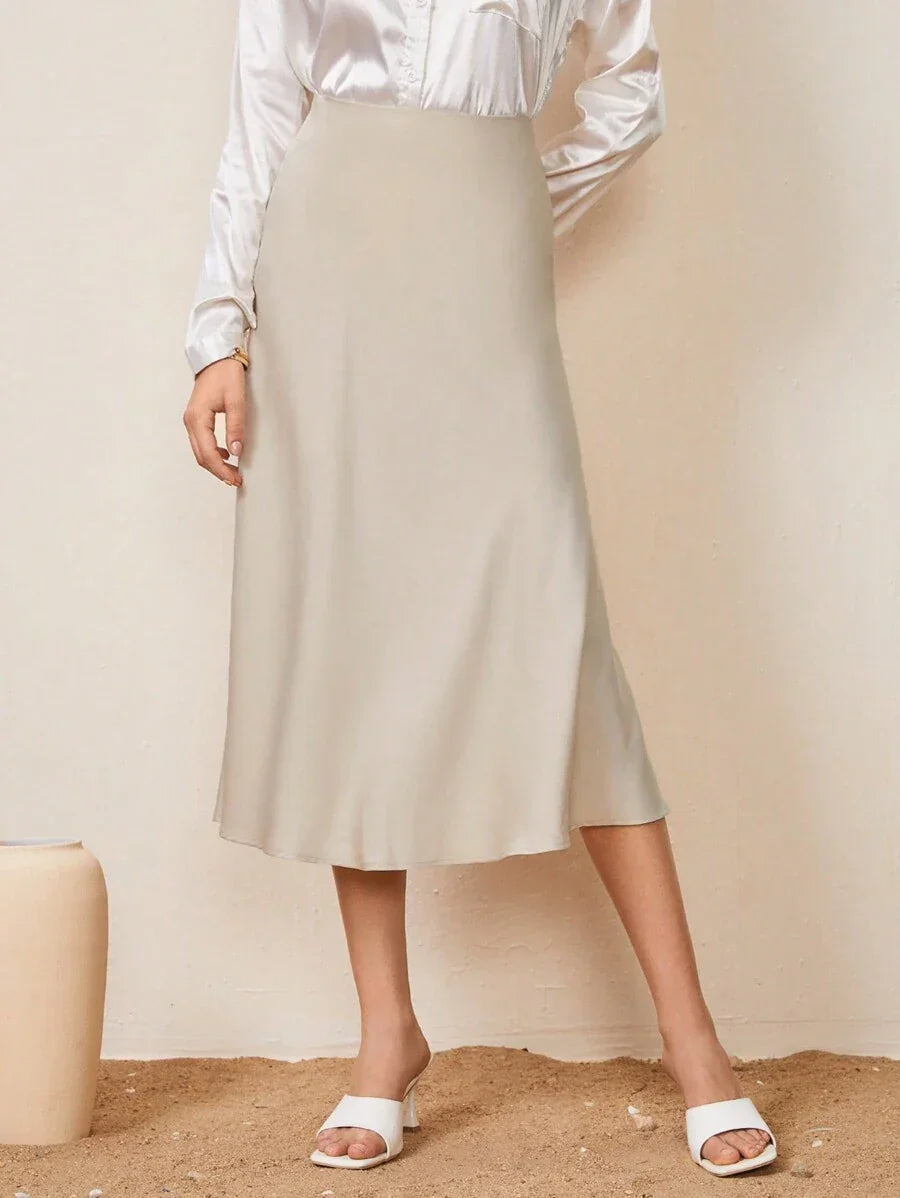 High Waist Satin Maxi Skirt For Office Professional Chic