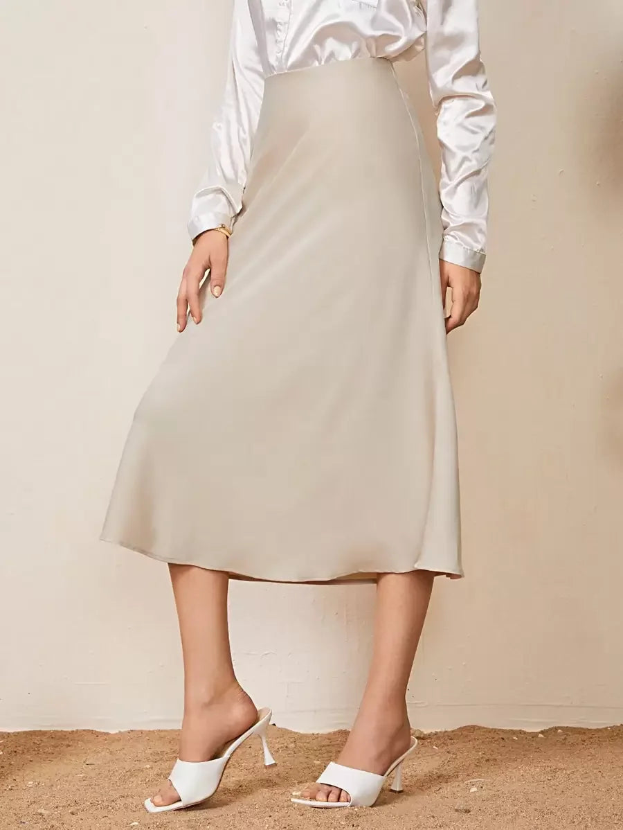 High Waist Satin Maxi Skirt For Office Professional Chic