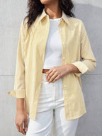 Front Button-Down Long Sleeve Shirt Versatile Elegant Chic