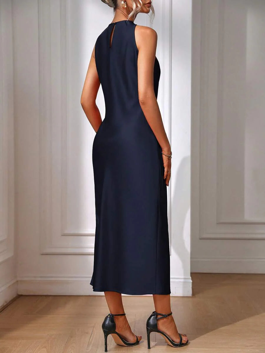 Satin Maxi Dress Sleeveless Split Thigh Wedding