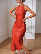Satin Maxi Dress Sleeveless Split Thigh Wedding