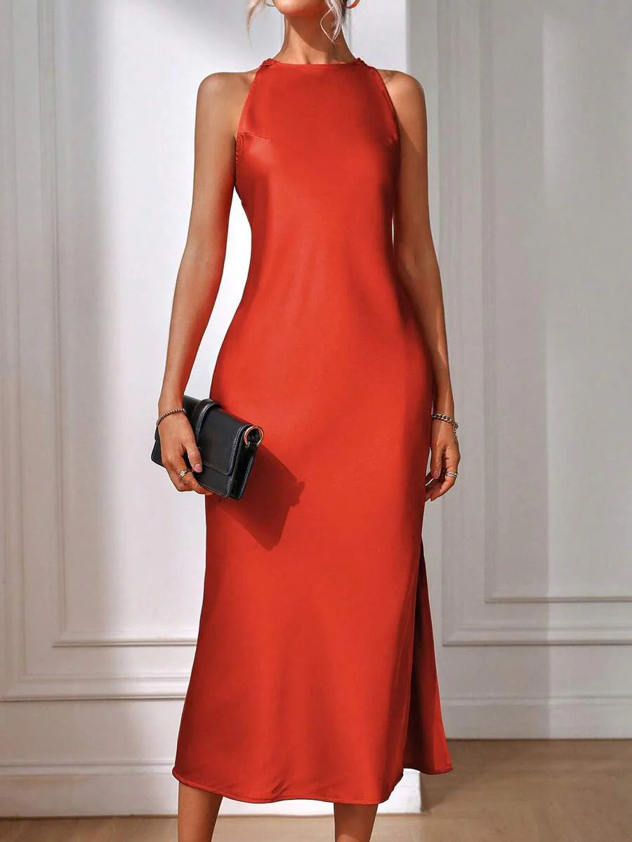 Satin Maxi Dress Sleeveless Split Thigh Wedding