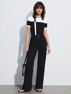 Two Tone Knit Top Short Sleeve Casual Effortless Style