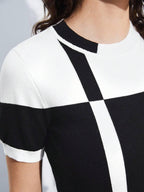 Two Tone Knit Top Short Sleeve Casual Effortless Style