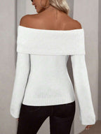 Off Shoulder Foldover Ribbed Knit Jumper