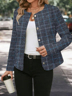 Plaid Woolen Jacket Round Neck Long Sleeve Unlined Warm