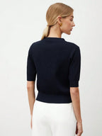 V Neck Knit Top Short Sleeve Office Ready Casual Chic