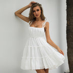 Kelby Ruffle Tiered Babydoll Dress Off White