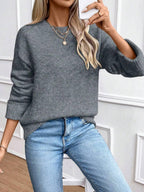 Solid Color Long Sleeve Sweater Cozy Everyday Knit Pullover