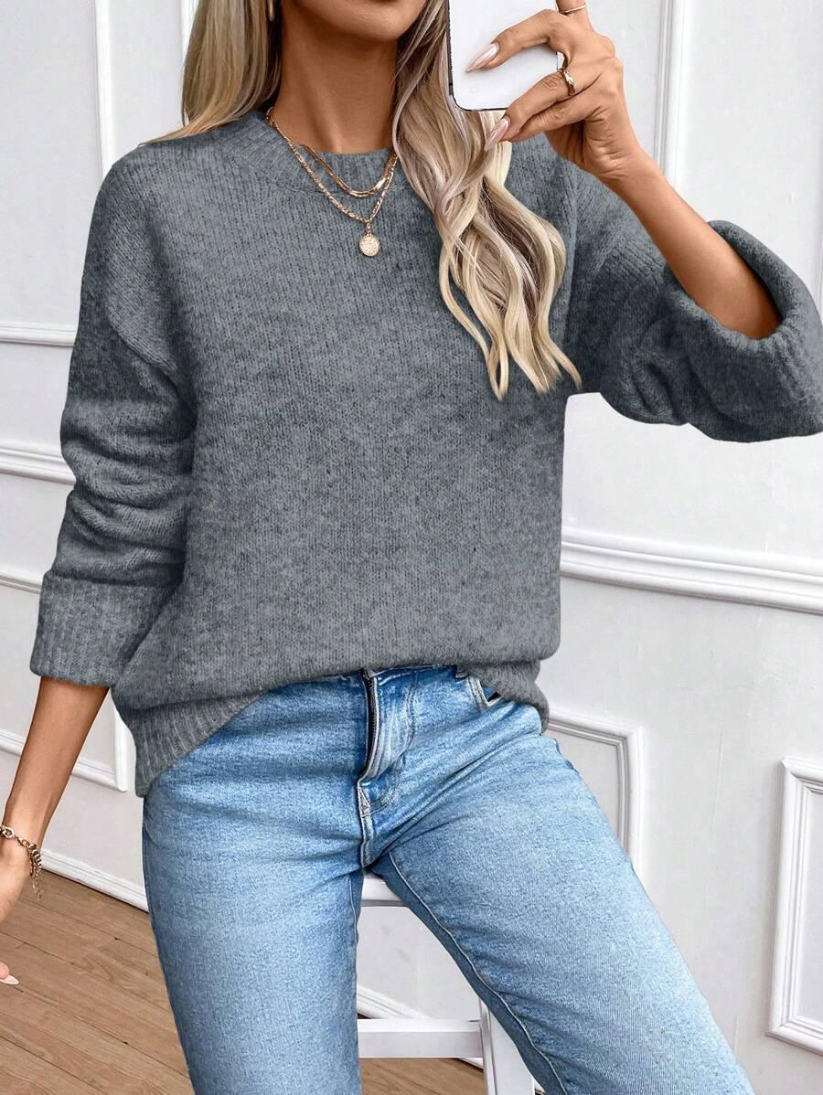 Solid Color Long Sleeve Sweater Cozy Everyday Knit Pullover