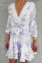 Pilar Aesthetic Cute Printed Dresses with Floral Pleats and V Neck Premium Wardrobe Essential