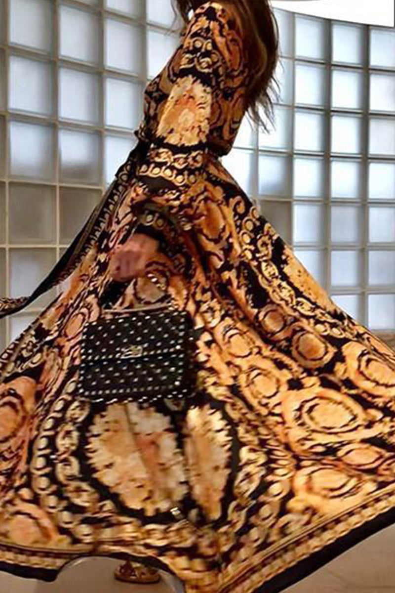Paz Aesthetic Vintage Style Printed Dresses with Frenulum and V Neck Boutique Collection
