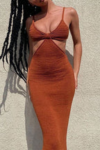 Selene Boutique Holiday Dresses Solid Color Backless V Neck Wrap Skirt Chic Silhouette Collection