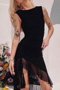 Paloma Minimalist , Solid Color, Backless, Flounce, O Neck, Irregular Dresses Designer Edit