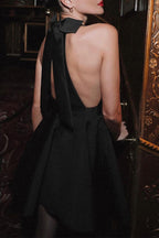 Fabiola Elevated , Plain, Backless Evening Dresses with Bow and Halterneck Boutique Dress Collection