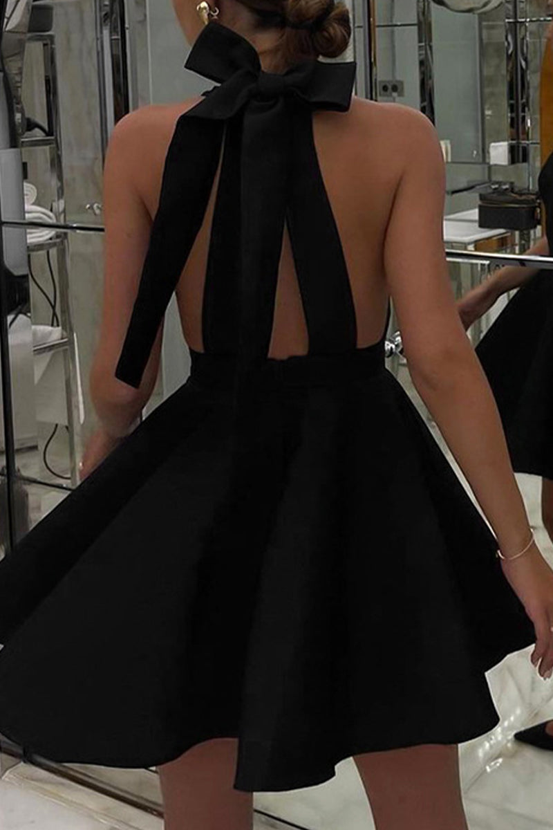 Fabiola Elevated , Plain, Backless Evening Dresses with Bow and Halterneck Boutique Dress Collection