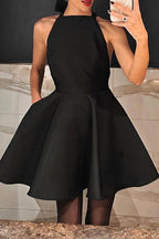 Fabiola Elevated , Plain, Backless Evening Dresses with Bow and Halterneck Boutique Dress Collection