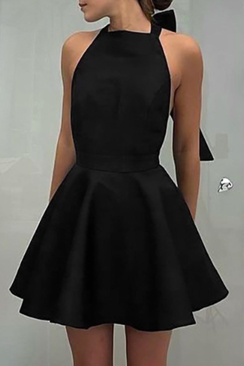 Fabiola Elevated , Plain, Backless Evening Dresses with Bow and Halterneck Boutique Dress Collection