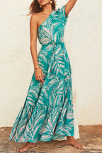 Dolores Statement Casual Holiday Dresses with Floral Frenulum, Backless, a Line Dress with Slanted Collar Occasion Edit